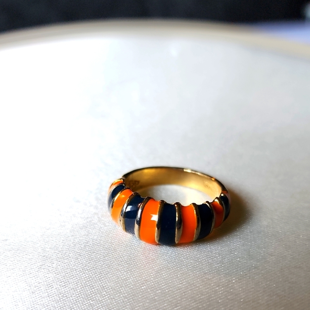 18K GOLD STAMP BLACK AND ORANGE RING VINTAGE